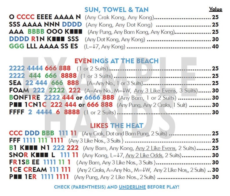 Mahjong Card BAMS at the BEACH Ocean Themed Hands - Intro to Whimsy Mah Jongg image 2