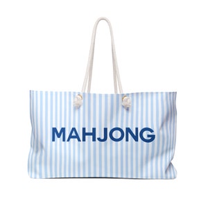 MAHJONG TOTE for Tiles & Racks  Light Blue STRIPED with Navy