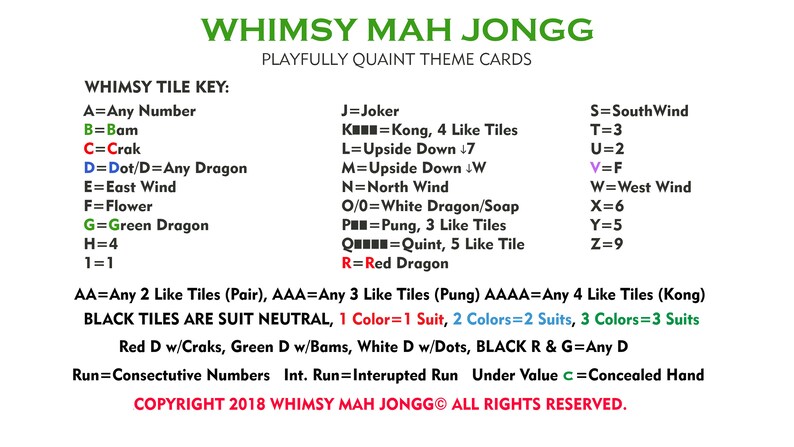 Whimsy Mah Jongg Custom Themed Card SUMMER A Season Series Card