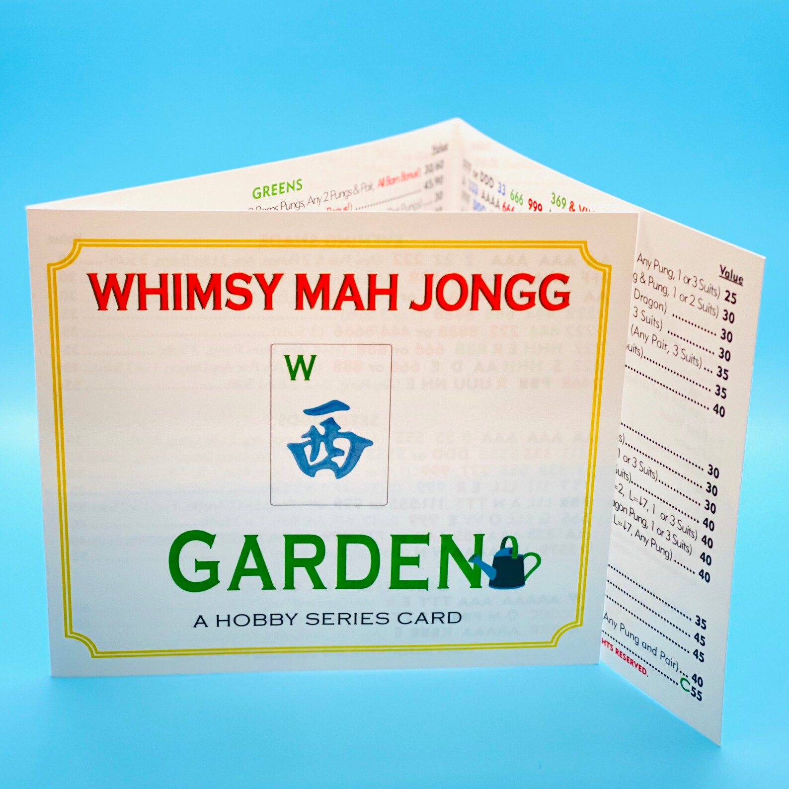 Whimsy Mah Jongg Custom Themed Card GARDEN A Hobby Series Mahjong Card
