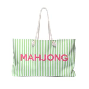 MAHJONG TOTE for Tiles & Racks in Green STRIPED with Pink