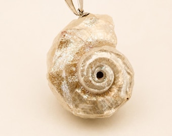 Pearl Delphinula Shimmery Seashell Pendant Necklace in Sterling Silver