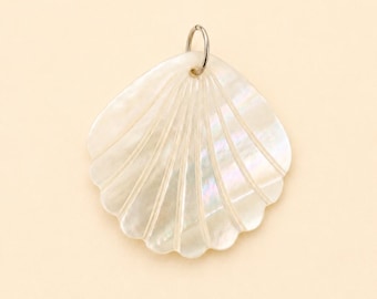 Carved Abalone Seashell Pendant Necklace in Sterling Silver