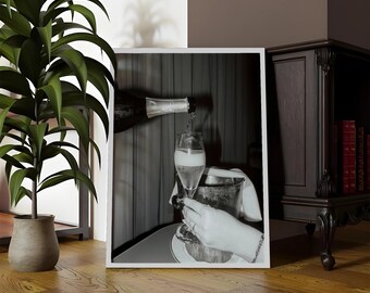 Champagne Glasses Print, Cocktail Wall Art, Vintage Bar Cart Print, Home Bar Decor (12x16 Inch)