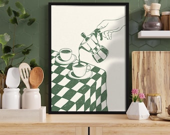 Arte murale vintage con moka e caffè, stampa espresso, grazioso poster con moka, regalo per gli amanti del caffè