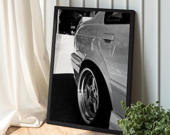 Impresión de coche clásico, automóvil clásico retro en blanco y negro para la cueva del hombre, arte mural de coche icónico