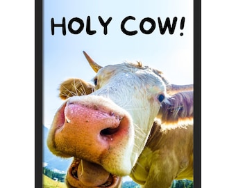 Funny Holy Cow Poster, Fun Animal Wall Art, Cute Cow Art Print, Animal Lover Gift