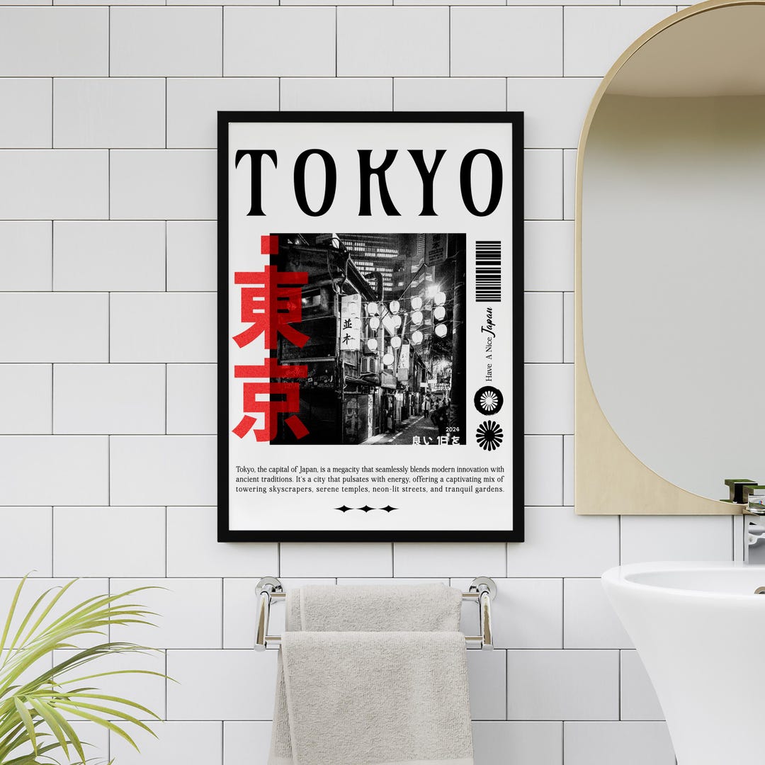 Tokyo Cityscape Poster, Japanese Wall Art, Vintage Tokyo Travel Print ...
