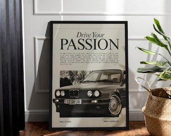 Póster de BMW de época, impresión artística de coches clásicos para el hogar, impresión icónica para fans de BMW, modelo legendario de BMW, regalo para amantes de los coches clásicos.