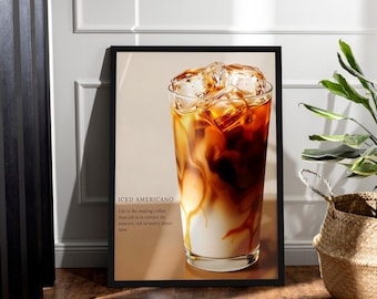 Iced Coffee Poster, Aesthetic Coffee Wall Decor, Realistic Coffee Photo Print for Cafe Decor