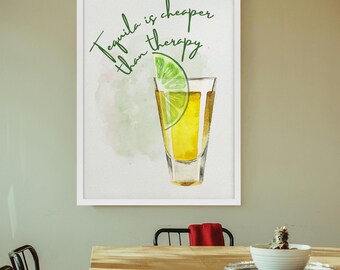 Tequila Wall Art, Cocktail Pictures Bart Cart Poster, Kitchen Decor