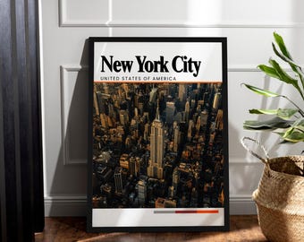 Empire State Building Print, New York City Poster, Modern City Travel Poster (12x16 Inch)