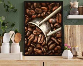 Coffee Beans Wall Art, Modern Coffee Poster, Trendy Bar Cafe Kitchen Decor, Coffee Lover Gift