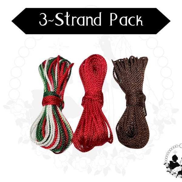 3-Pack Rosary Twine, DIY Christmas, Red Brown #24 Twisted Nylon Cord, Rosary Making Supplies, Individual Twine Strands, Bundle Pack