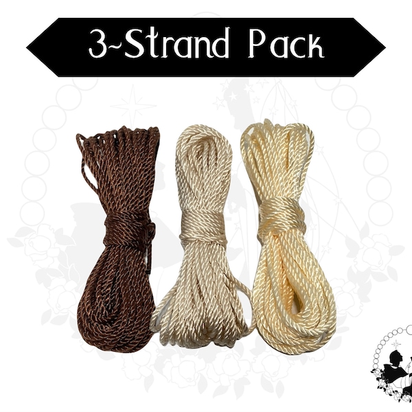 3-Pack Rosary Twine, DIY Rosary, Brown Cream, #24 Twisted Nylon Cord, Rosary Making Supplies, Individual Twine Strands, Bundle Pack