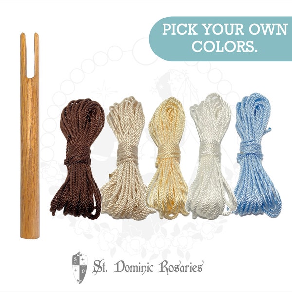 DIY Rosary Kit, 5-Pack #24 Rosary Making Kit, Hand-Carved Rosary Tool, Catholic Gift, DIY, Mix and Match Twine, Religious Craft Project