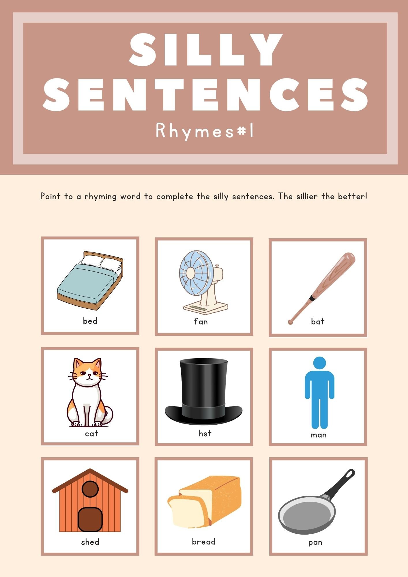Sentences With Rhyming Rhyming With SILLY SENTENCES Game - Etsy
