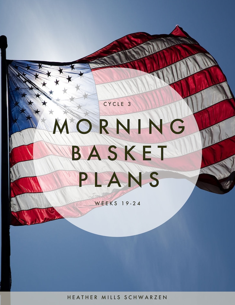 Pu&ograve; includere: Una bandiera americana sventola nel vento contro un cielo azzurro brillante. Il testo "MORNING BASKET PLANS" &egrave; sovrapposto alla bandiera, con "CYCLE 3" e "WEEKS 19-24" anch'essi visibili. Il nome dell'autore &egrave; in basso.