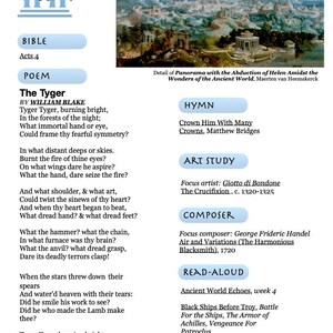 Puede incluir: Una p&aacute;gina de un libro con un poema titulado "The Tyger" de William Blake. El poema est&aacute; impreso en texto negro sobre un fondo blanco. El poema trata sobre un tigre y su creaci&oacute;n. La p&aacute;gina tambi&eacute;n incluye informaci&oacute;n sobre la Biblia, un himno, un estudio de arte, un compositor y una selecci&oacute;n de lectura en voz alta.
