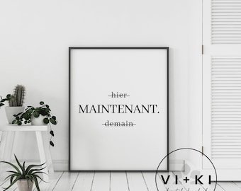 French Quote Print: Mindfulness Wall Art, Black and White (Digital Download)