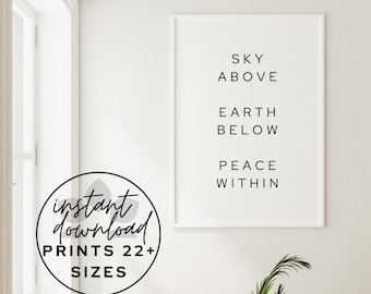 Minimalist Yoga Print: Sky Above Earth Below Quote (Digital Download)