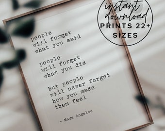 People Will Forget What You Said Printable, Maya Angelou Quote Wall Decor, Digital Download, Inspirational Poster, Black and White Art