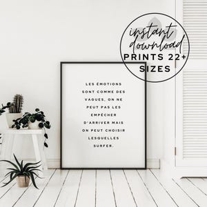 Les Émotions Sont Comme Des Vagues imprimible, arte de pared minimalista boho francés, cita de bienestar emocional, cartel de descarga digital