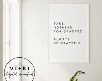 Gratitude Quote Print: Minimalist Black and White Wall Art (Digital Download)