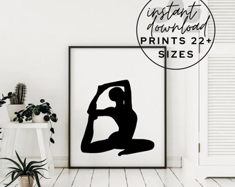 Mermaid Pose Yoga Print: Minimalist Black and White Wall Art (Digital Download)
