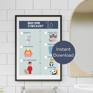Bedtime Routine Checklist for Kids & Toddlers | Printable | Instant Download