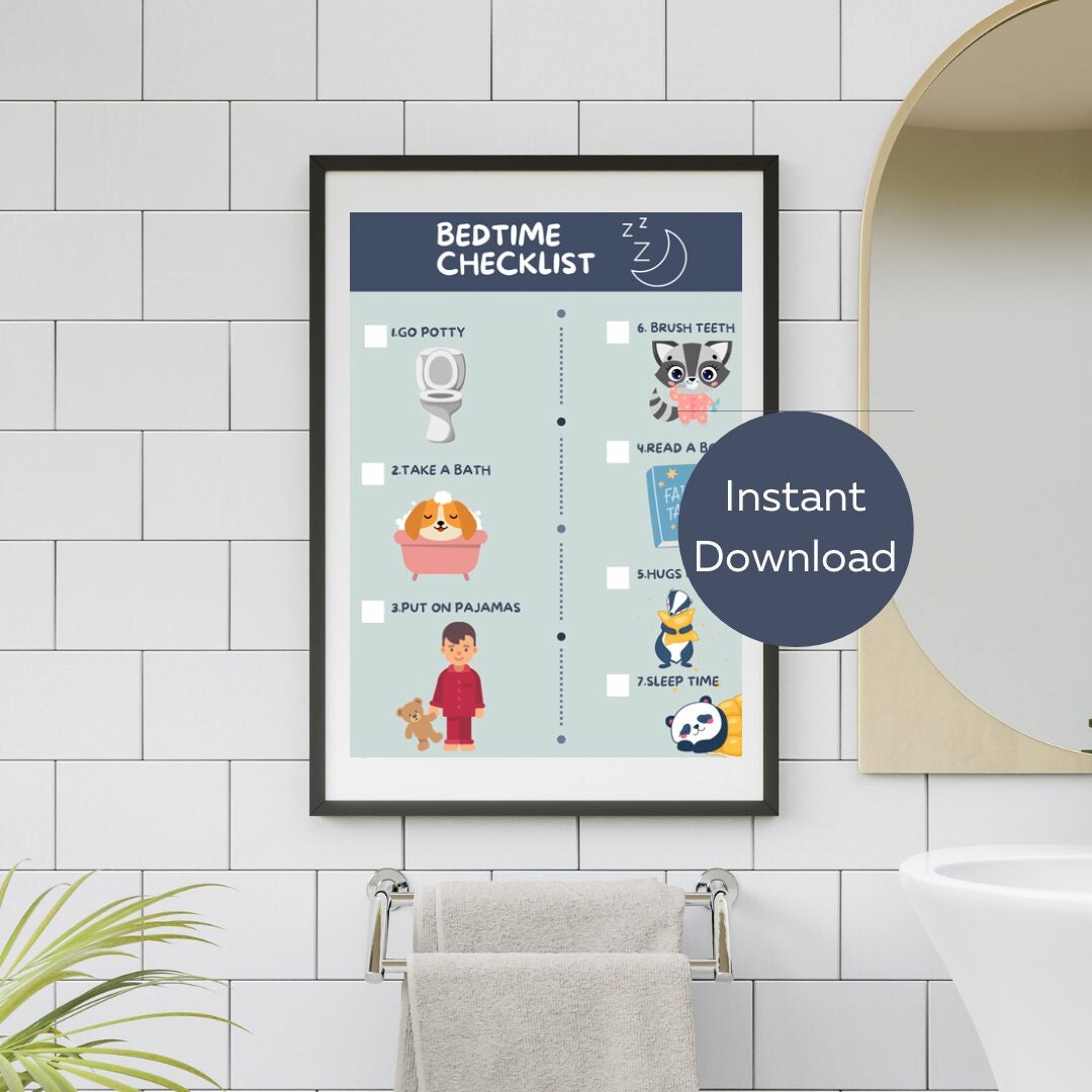 Bedtime Routine Checklist for Kids & Toddlers | Printable | Instant ...