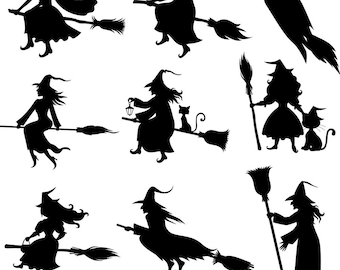 Halloween Witches and Brooms SVG PNG Digital Download