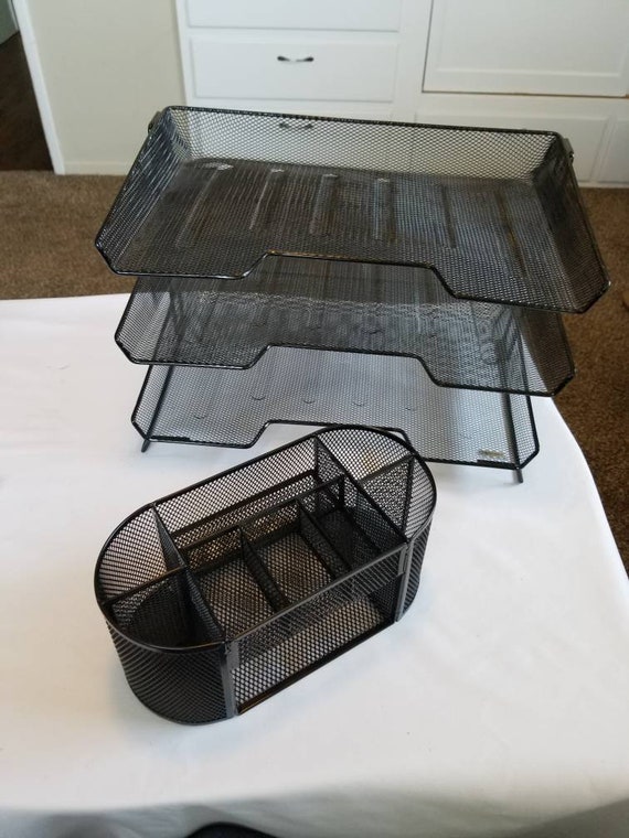 Desk Black Wire Organizer 2 Piece Set Rolodex Etsy