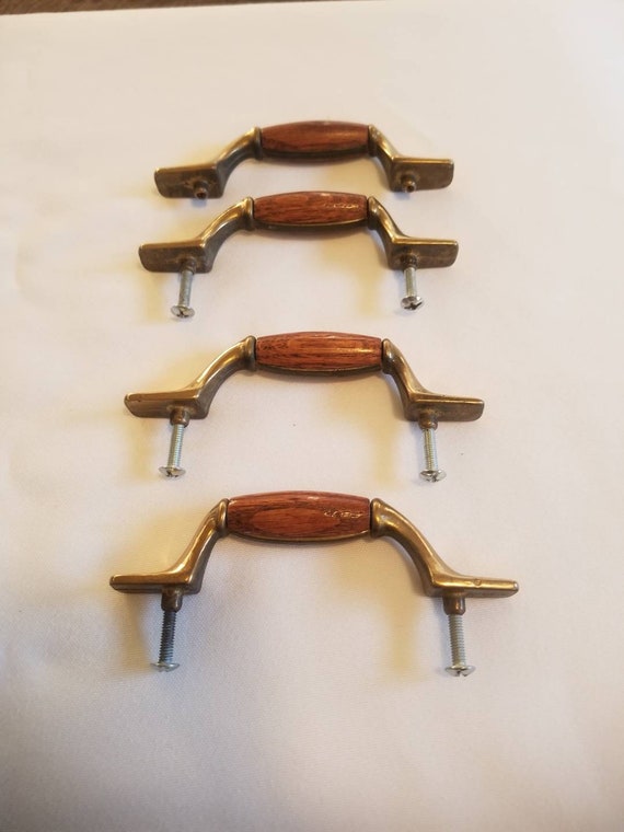 Vintage brass and wood drawer handles 5 long. Etsy