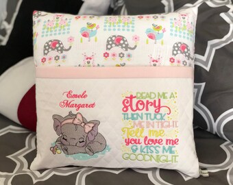Reading Gift Gender Neutral Grey Elephant Read Me A Story Reading Pillow Book Pillow,Baby Shower Pocket Pillow Kid Gift Toddler Gift