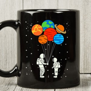 Planet Balloons Mug, Cute Outer Space Coffee Cup For Astronaut Lovers And Astronomy Fans, Cosmic Space Gift Idea For Boys And Girls
