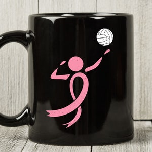 Breast Cancer Volleyball Mug, Cancer Awareness Coffee Cup For Breast Cancer Patients Survivor, Pink Ribbon Gift For Men And Women
