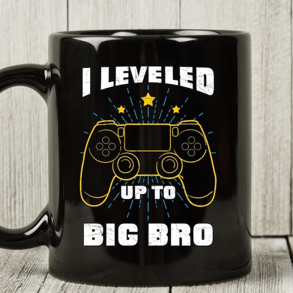 I Leveled Up To Big Bro Mug, Cute Big Brother Announcement Coffee Cup For Gamers And Video Game Lovers, Funny New Big Brother Gift Idea