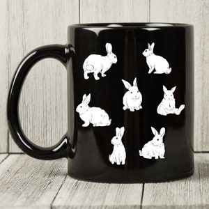 Cute Rabbits Mug, Rabbit Design, Pet Lovers Gift For Men and Women, Bunny Rabbit Coffee Cup, Hare, Bucks Rabbit, Doe Rabbit. Rabbit Lover