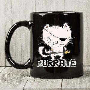 Purrate Mug, Funny Pirate Cat Coffee Cup For Cat Owners Men And Women, Cute Kitty Pirate Gift Idea For Boys And Girls, Kitten Lover Mug