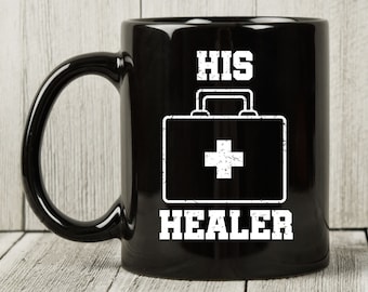 His Healer Mug, Funny Gaming Coffee Cup For Gamer Boy Girl, Cute Video Game Gift Idea For Game Lovers, Video Game Mug For PC Console Gamers