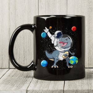 Astronaut Dinosaur Mug, Cute Outer Space T-rex Coffee Cup For Astronaut Lovers And Astronomy Fans, Cosmic Space Gift Idea For Boys And Girls