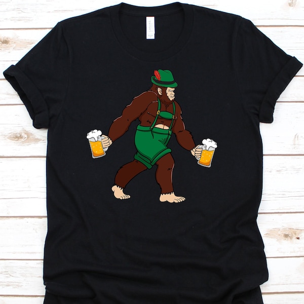Camicia da birra Bigfoot, Sasquatch, Yeti, Camicia da birra divertente, Lederhosen, Camicia Bigfoot