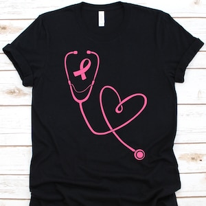 Heart Shaped Stethoscope Pink Ribbon Shirt, Breast Cancer Awareness, Breast Cancer Fighter, Pink Ribbon Graphic, Doctors Gift, Nurse Shirt