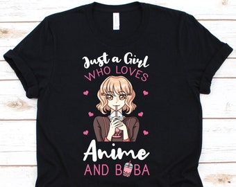 Just A Girl Who Loves Anime And Boba Shirt, Gift For Boba Tea Lover Women, Bubble Milk Tea Shirt, Bubble Tea Shirt, Boba Tea, Anime Shirt