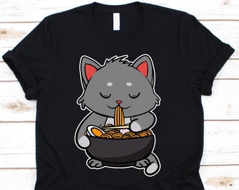 Cat Eating Ramen Shirt, Kitten Owners, Japanese Noodle, Cat Lover Gift, Ramen T-Shirt, Cat Owners, Cat Gifts, Ramen Tee
