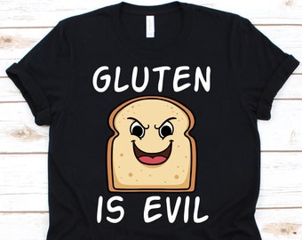 Gluten Is Evil Shirt, Celiac Disease Awareness Tshirt For Coeliac Disorder Patient Warrior, Celiac Disease Gift, Bread Wheat Tee