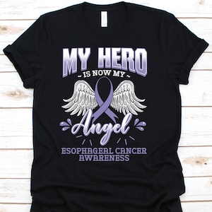 My Hero Is Now My Angel Shirt, Awareness Gift For Esophageal Cancer Warrior Fighter, Squamous-Cell Carcinoma Tshirt For Men And Women