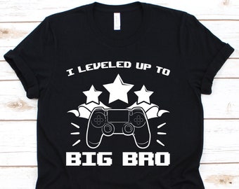 Koszulka „I Leveled Up To Big Bro”, koszulka „Big Bro”, „Big Brother”, „Big Bro”, koszulka „Big Bro”, „Baby Shower”, ogłoszenie o płci dziecka,