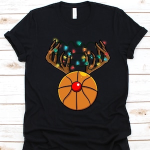 Basketball Reindeer Christmas Light Shirt, Christmas Gift, Reindeer Graphic, December 25th, Basketball Lover, Basketball Player, Basketball